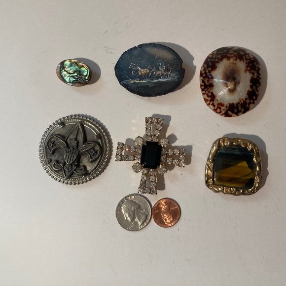 Vintage Lot of 6 Metal Bolo Ties, Nice Designs, Abalone,...